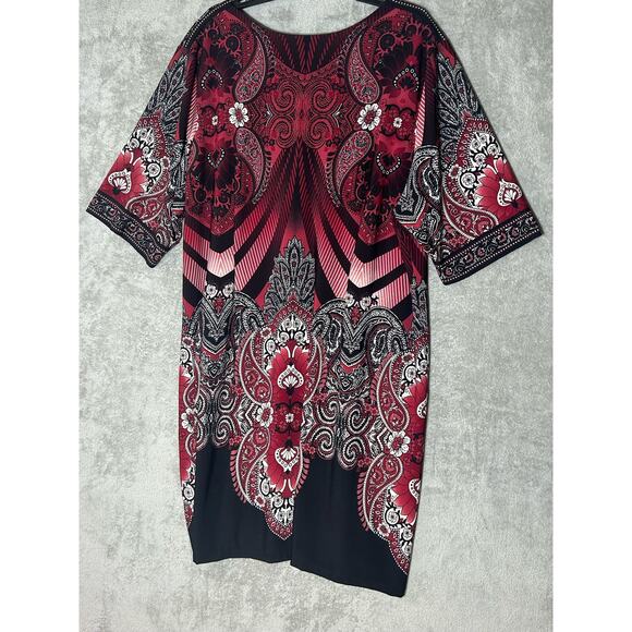 Catherine's Shift Dress Size 2X Red Floral Paisley Whimsigoth Dark Academia - Picture 5 of 8